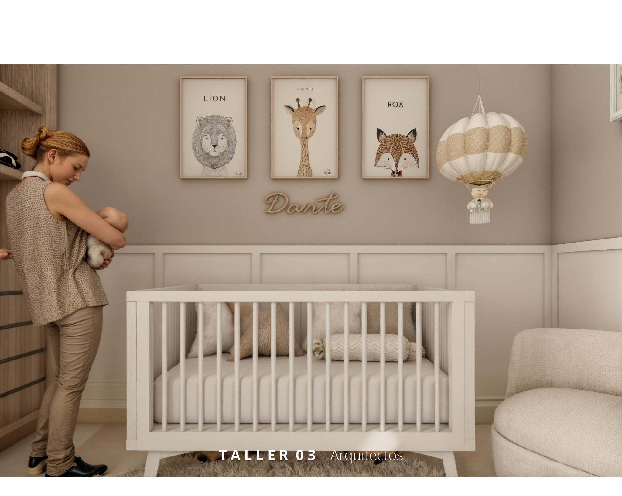 Diseño de habitación para bebé por Taller 03 Arquitectos, combinando colores neutros, mobiliario a medida y elementos naturales.
